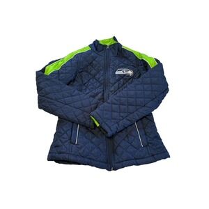 NFL Quilted Navy Jacket with Neon Green Accents - Seahawks Logo